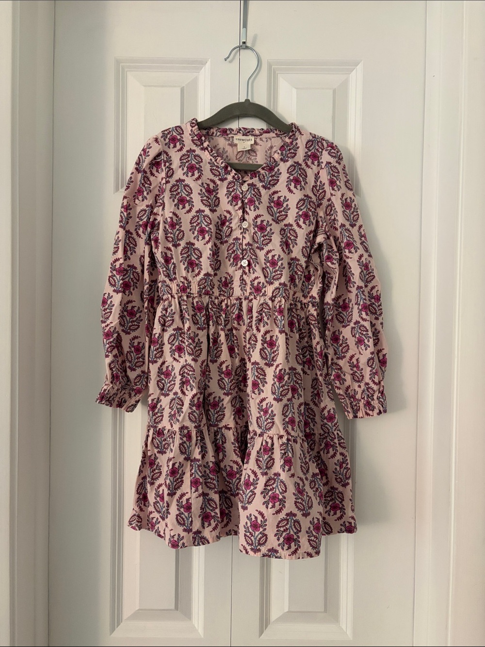 Crewcuts Pink Floral Tiered Long-Sleeve Dress with Purple Accents